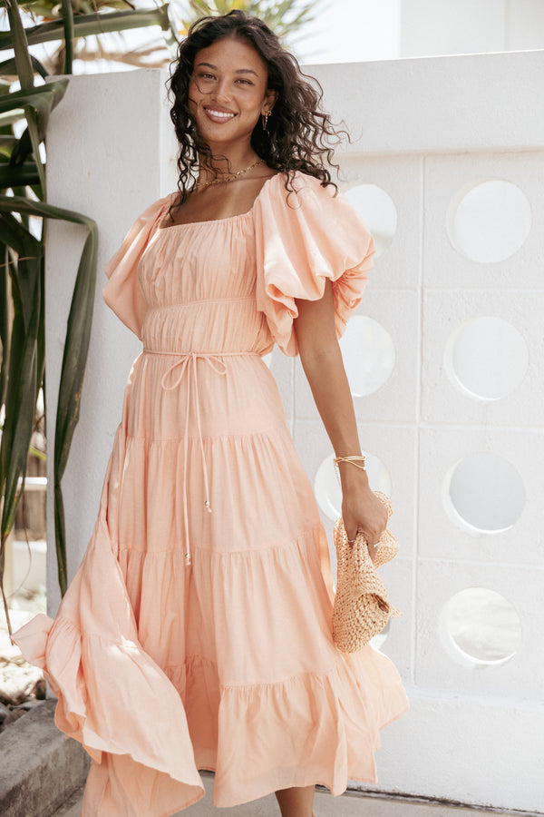 Julie Off Shoulder Midi Dress - Peach