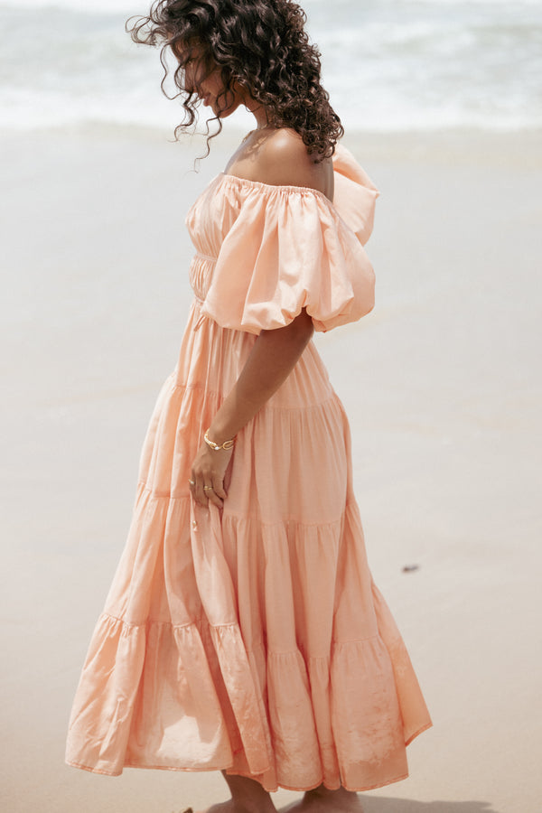 Julie Off Shoulder Midi Dress - Peach