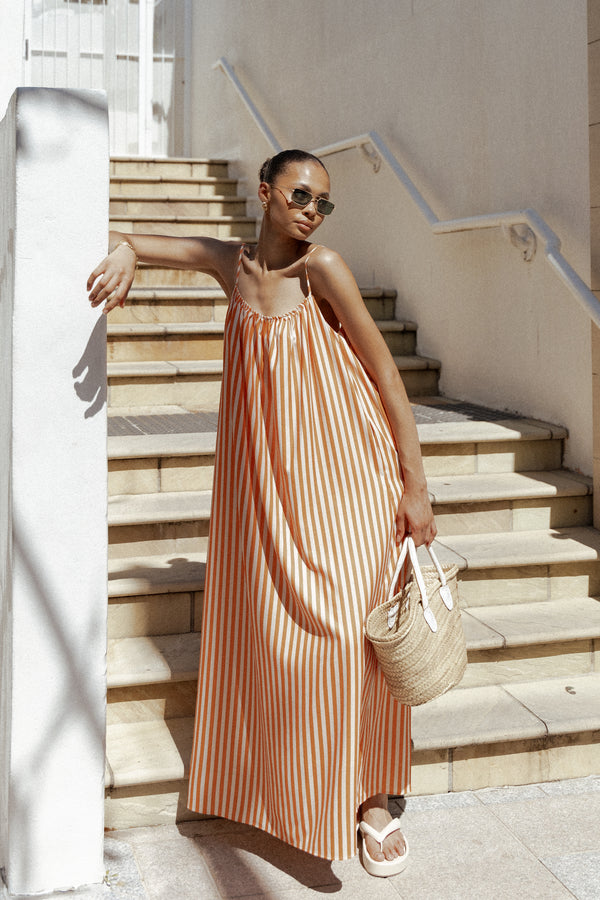 Lumina Maxi Dress - Orange Beige Stripe