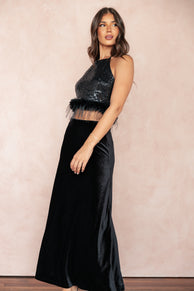 Suri Velvet Maxi Skirt - Black
