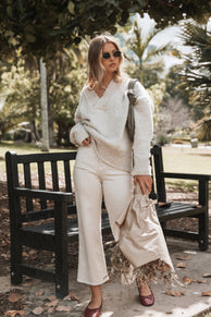 Charisma Vneck Knit Sweater - Beige