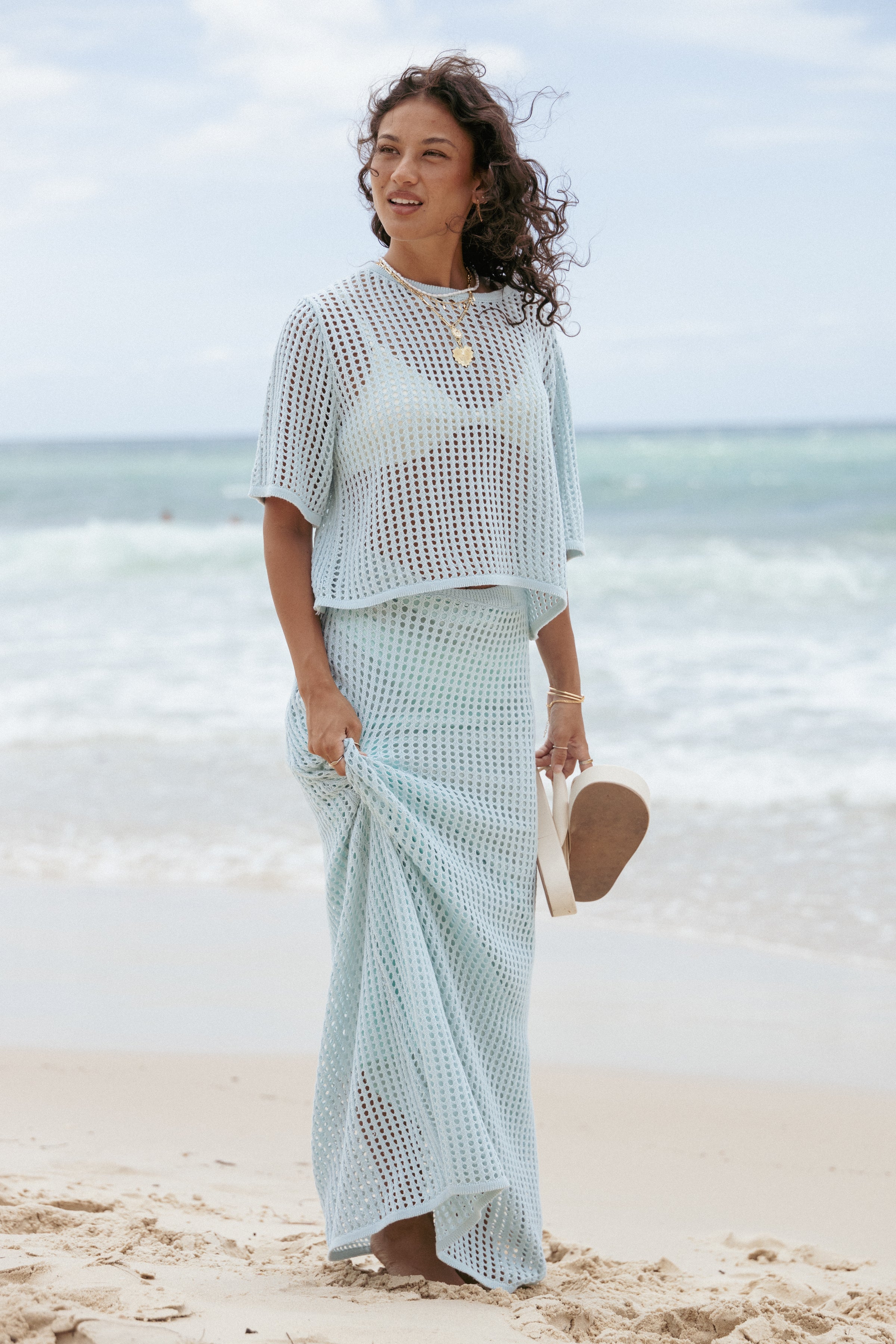 Meriah Knit Skirt Set - Light Blue