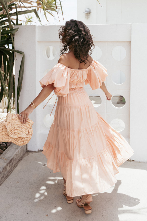 Julie Off Shoulder Midi Dress - Peach