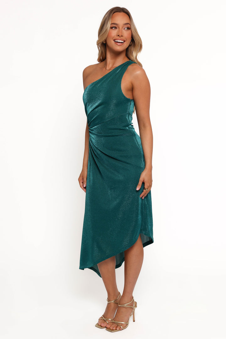 Collective Dress - Emma One Shoulder Midi Dress - Teal fourth image