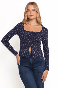 Keanu Long Sleeve Top - Navy Ditsy