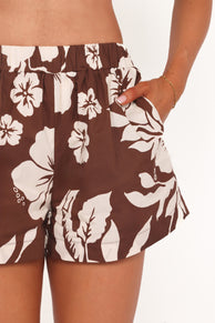 Aaliyah Cotton Shorts - Brown Hibiscus