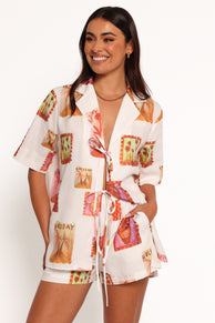 Aaliyah Tie Front Top - White Multi