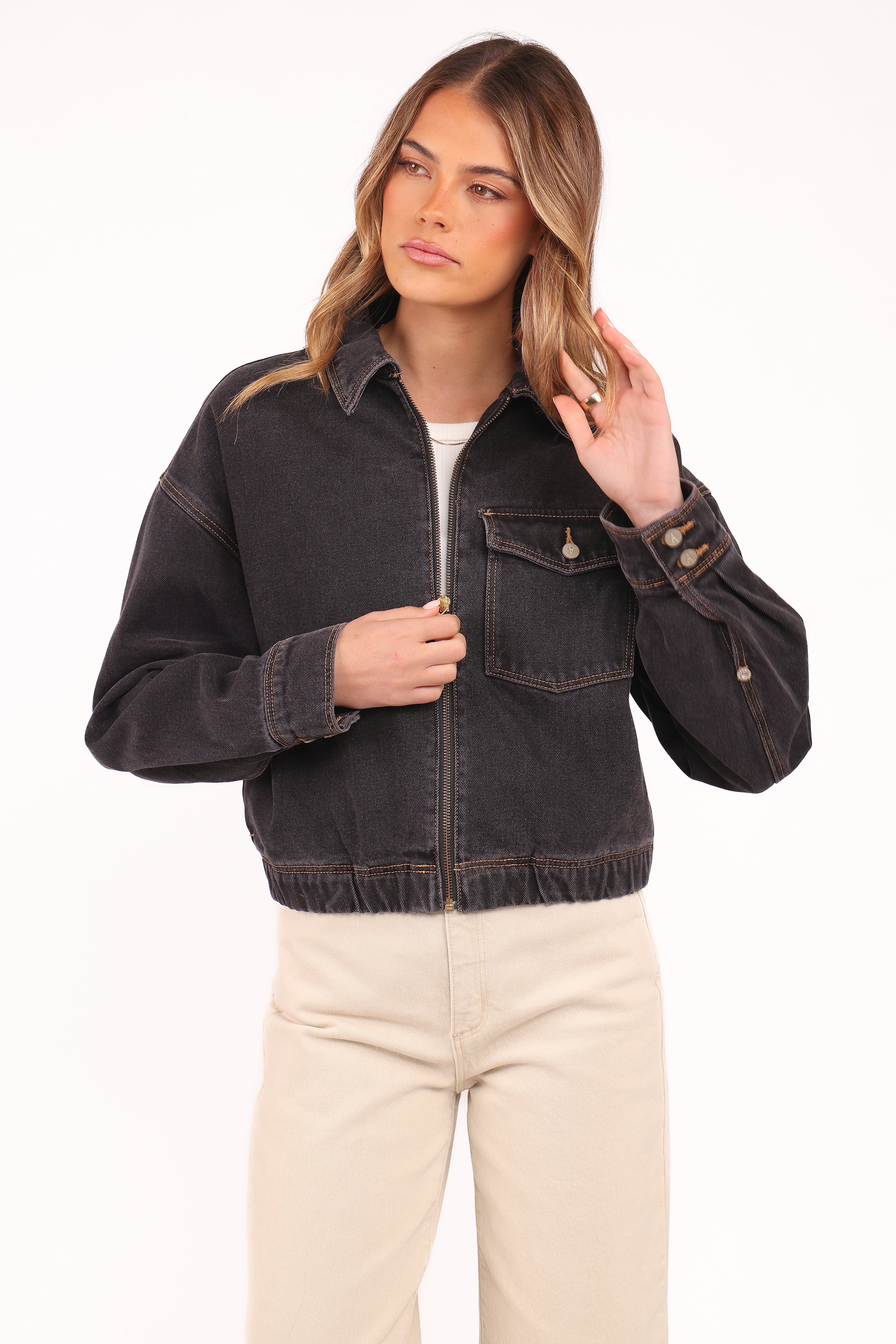 Abrand Denim Bomber Jacket - Cara Washed Black
