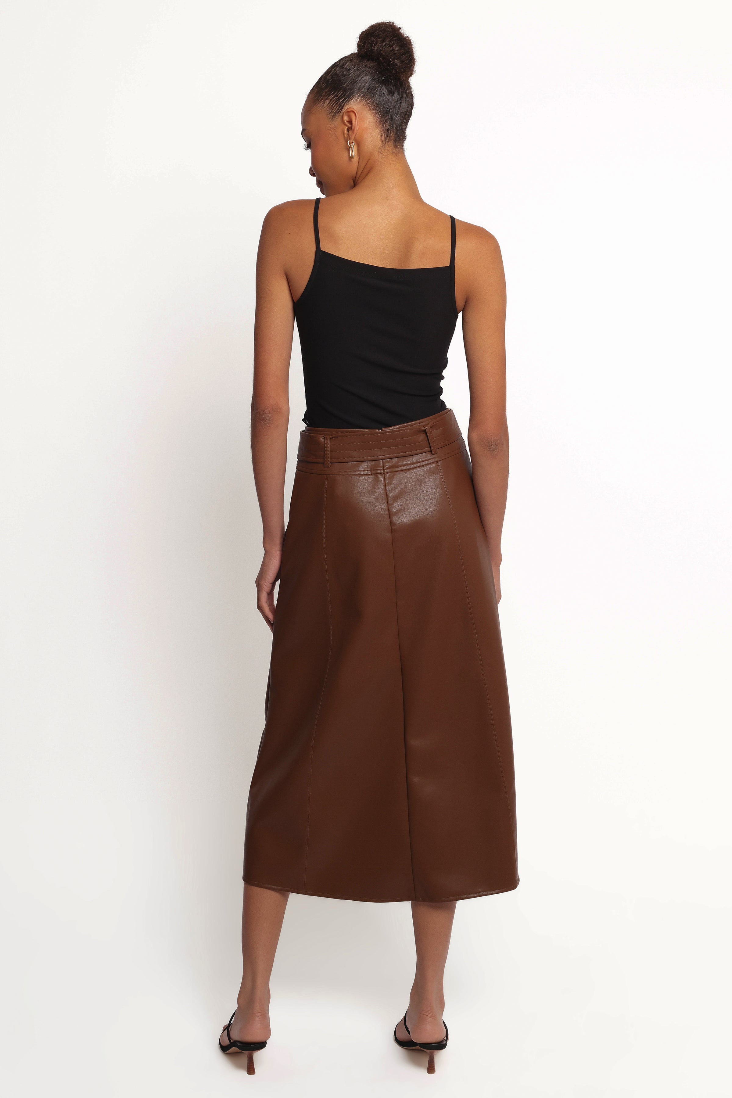 Adaline Faux Leather Midi Skirt - Brown