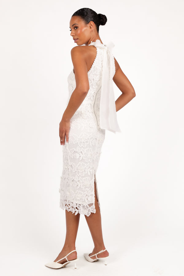 Adalyn Halterneck Midi Dress - White