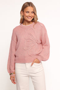 Addie Tonal Flower Knit Sweater - Pink