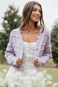 Aidy Crop Button Front Cardigan - Lilac