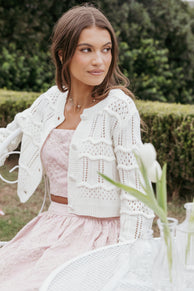 Aidy Crop Button Front Cardigan - White