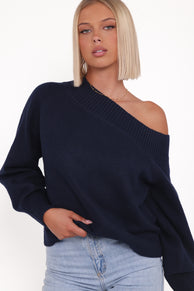 Ailis Off Shoulder Sweater - Navy