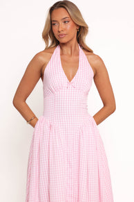 Alicia Midi Dress - Pink Gingham