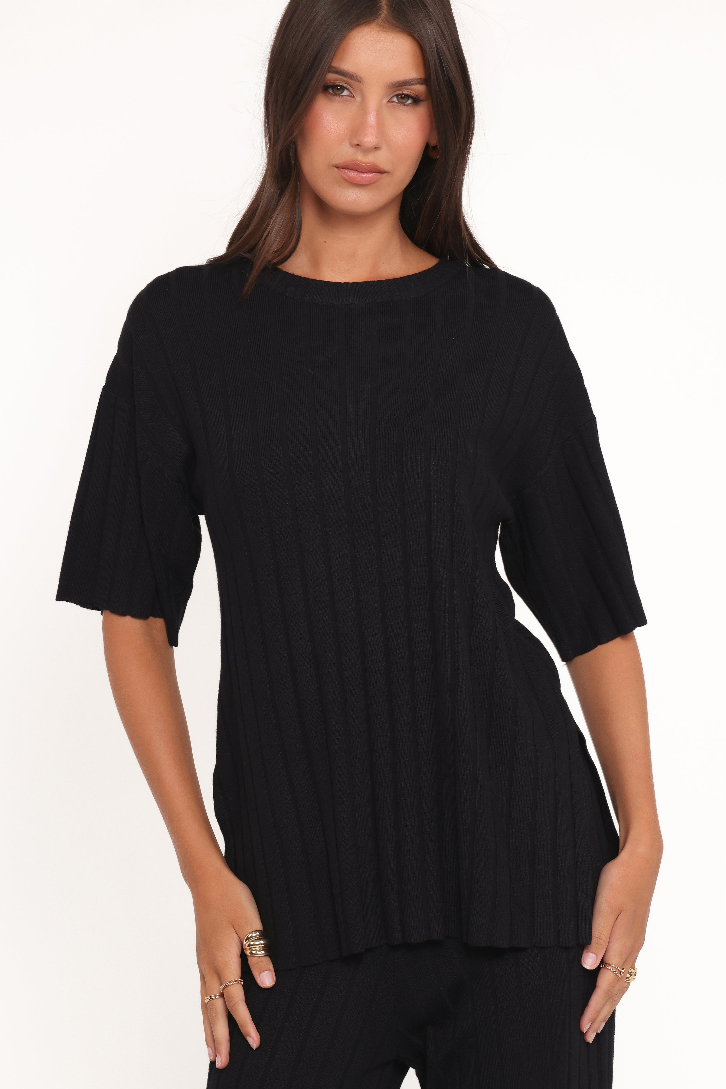 Alix Ribbed Knit Set - Black