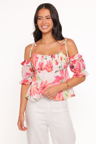 Alix Tie Shoulder Top - Orange Floral