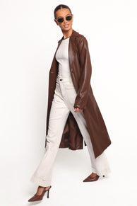 Allison Faux Leather Trench - Brown