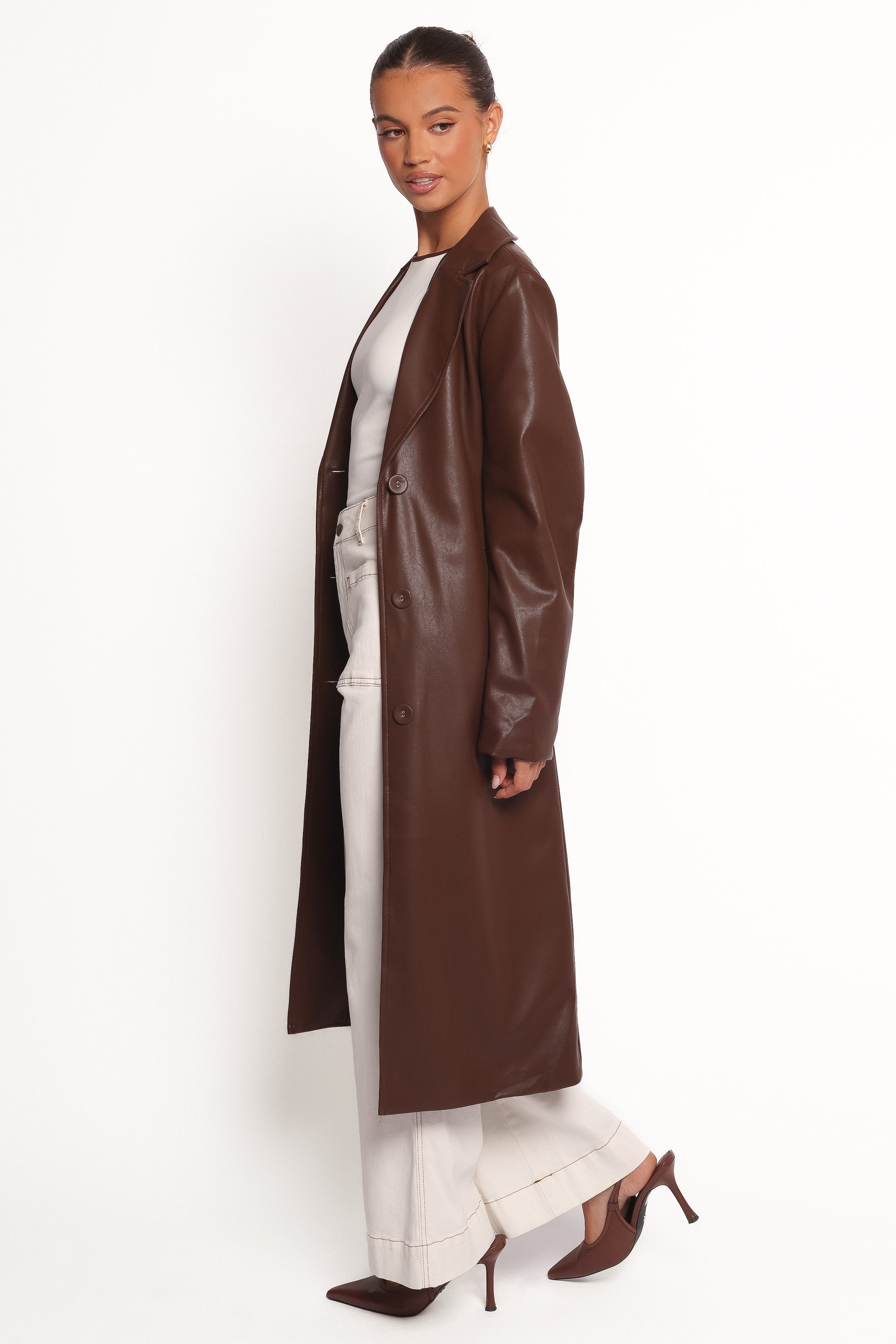Allison Faux Leather Trench - Brown