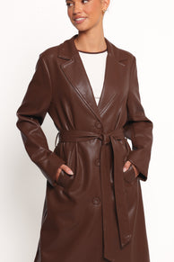 Allison Faux Leather Trench - Brown