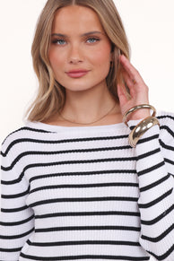 Alvina Knit Top - White Black Stripe