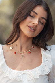 Alyssa Charm Necklace - Gold/Red