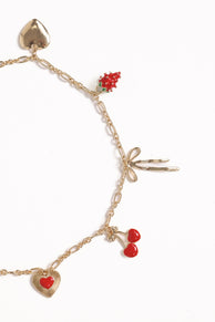 Alyssa Charm Necklace - Gold/Red