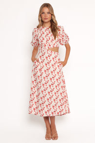 Aminah Puff Sleeve Dress - Red Floral