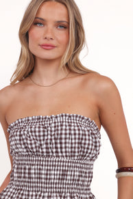 Amity Strapless Top - Brown Gingham