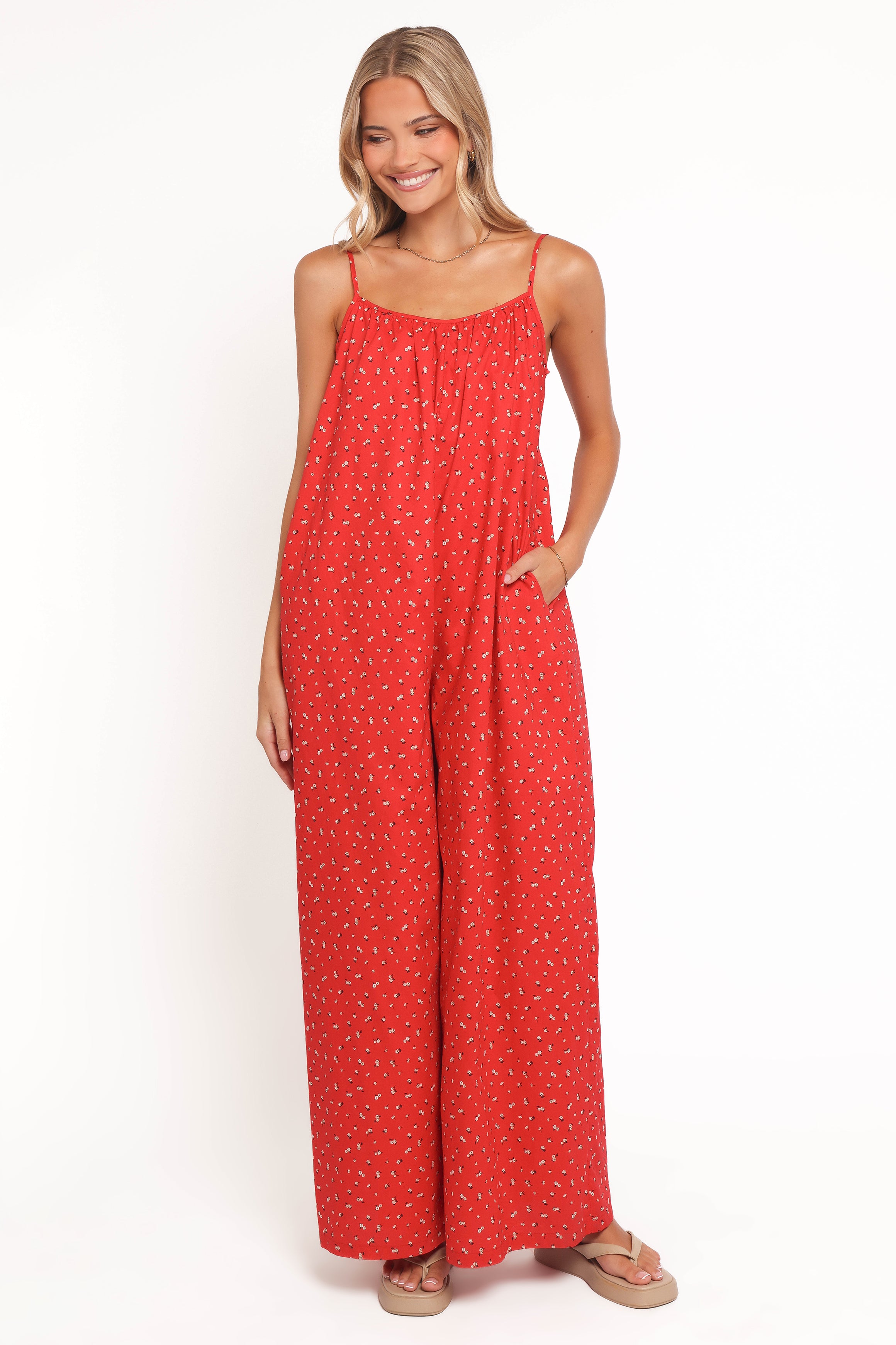 Ana Jumpsuit - Red Ditsy Floral