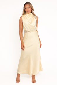 Anabelle Halter Neck Lace Maxi Dress - Butter Yellow