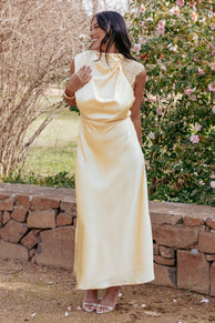 Anabelle Halter Neck Lace Maxi Dress - Butter Yellow