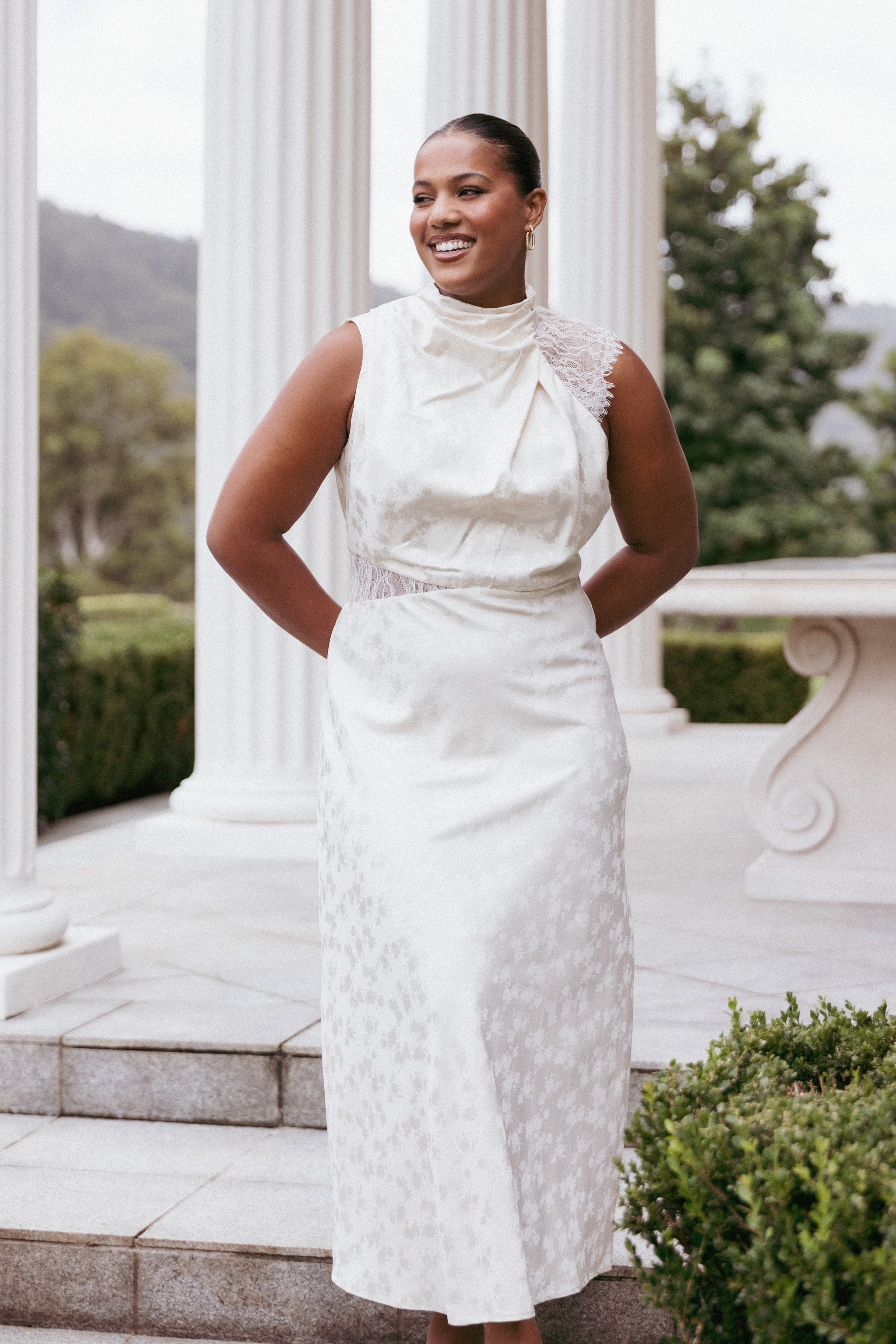 Anabelle Halter Neck Lace Maxi Dress - White