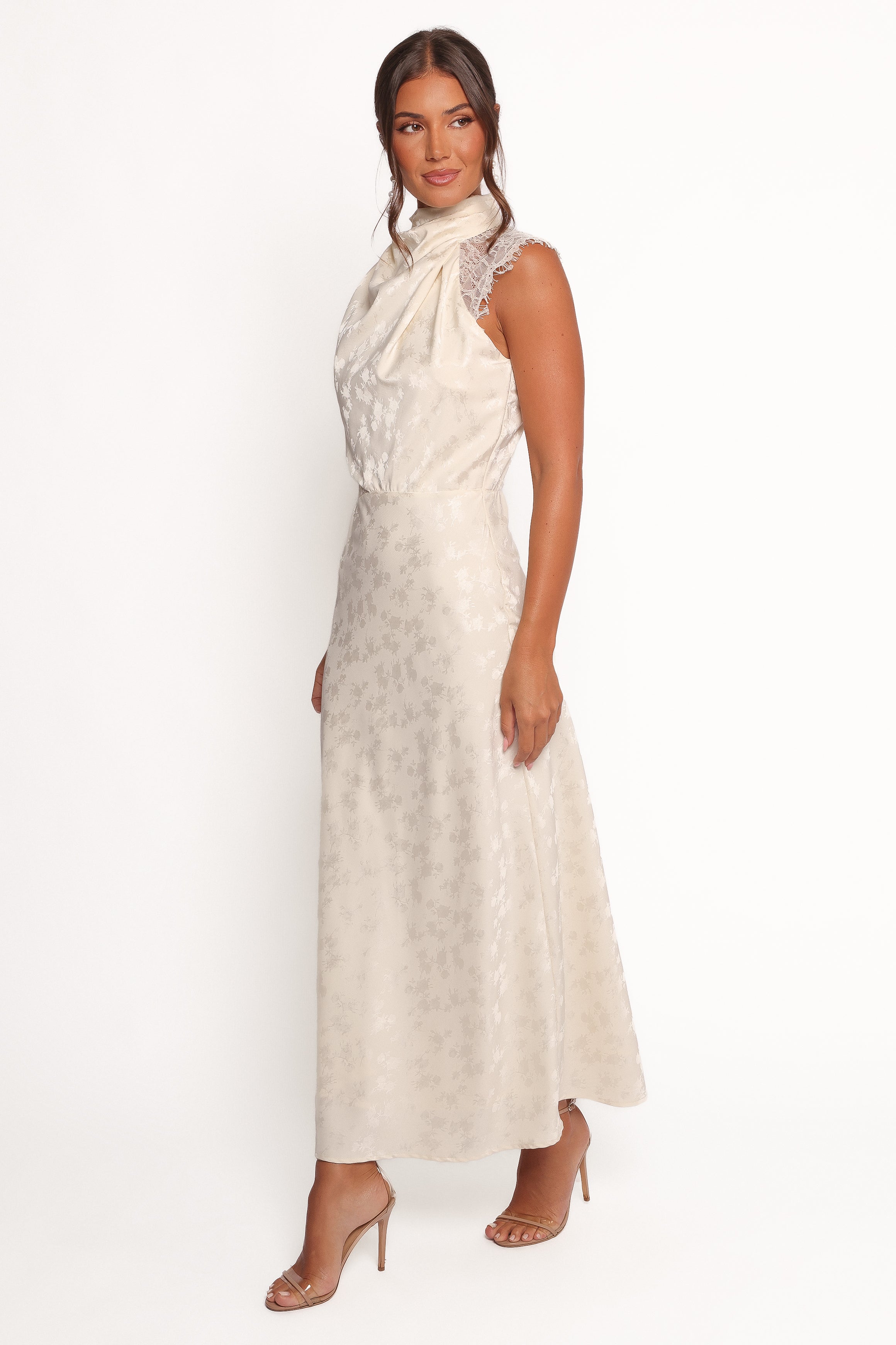 Anabelle Halter Neck Lace Maxi Dress - White