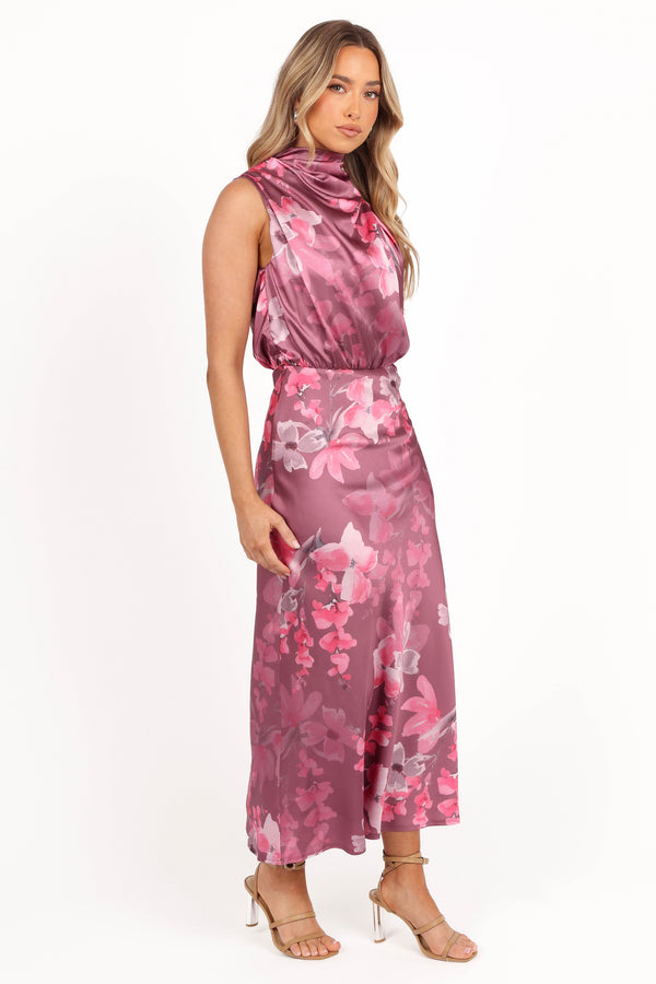 Anabelle Halter Neck Midi Dress - Dark Rose Floral