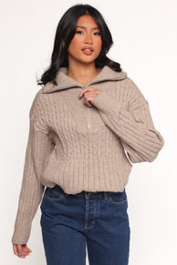 Anais Quarter Zip Knit Sweater - Beige