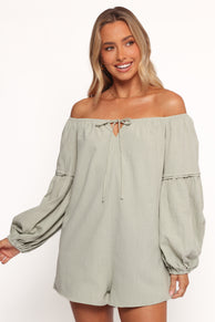 Anette Long Sleeve Playsuit - Sage