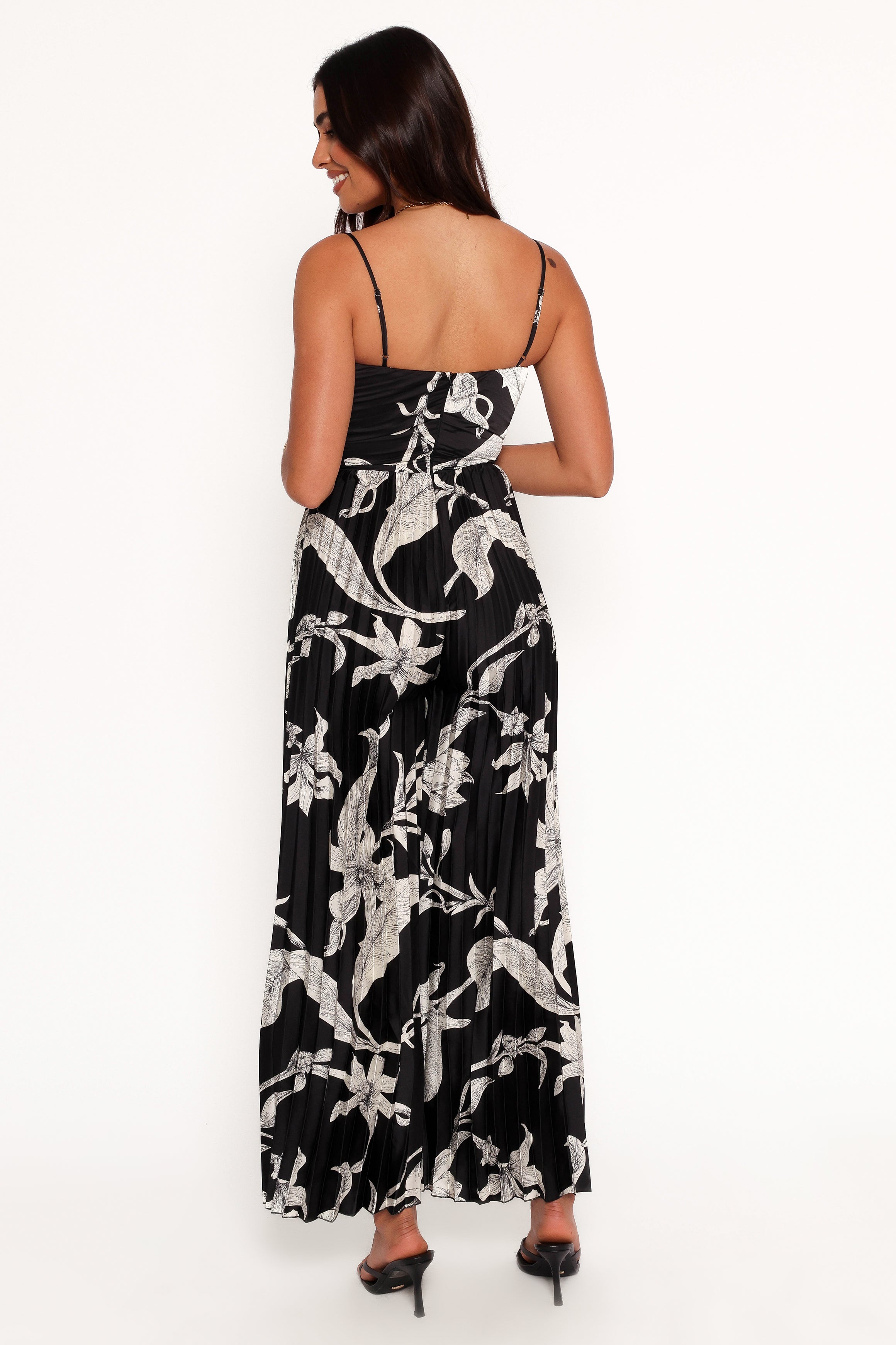 Angelique Pleated Jumpsuit - Black Floral