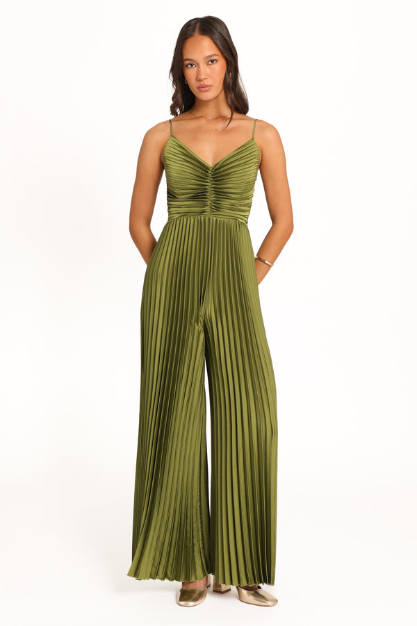 Angelique Pleated Jumpsuit - Olive Green