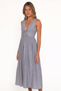 Annora Midi Dress - Navy Pinstripe