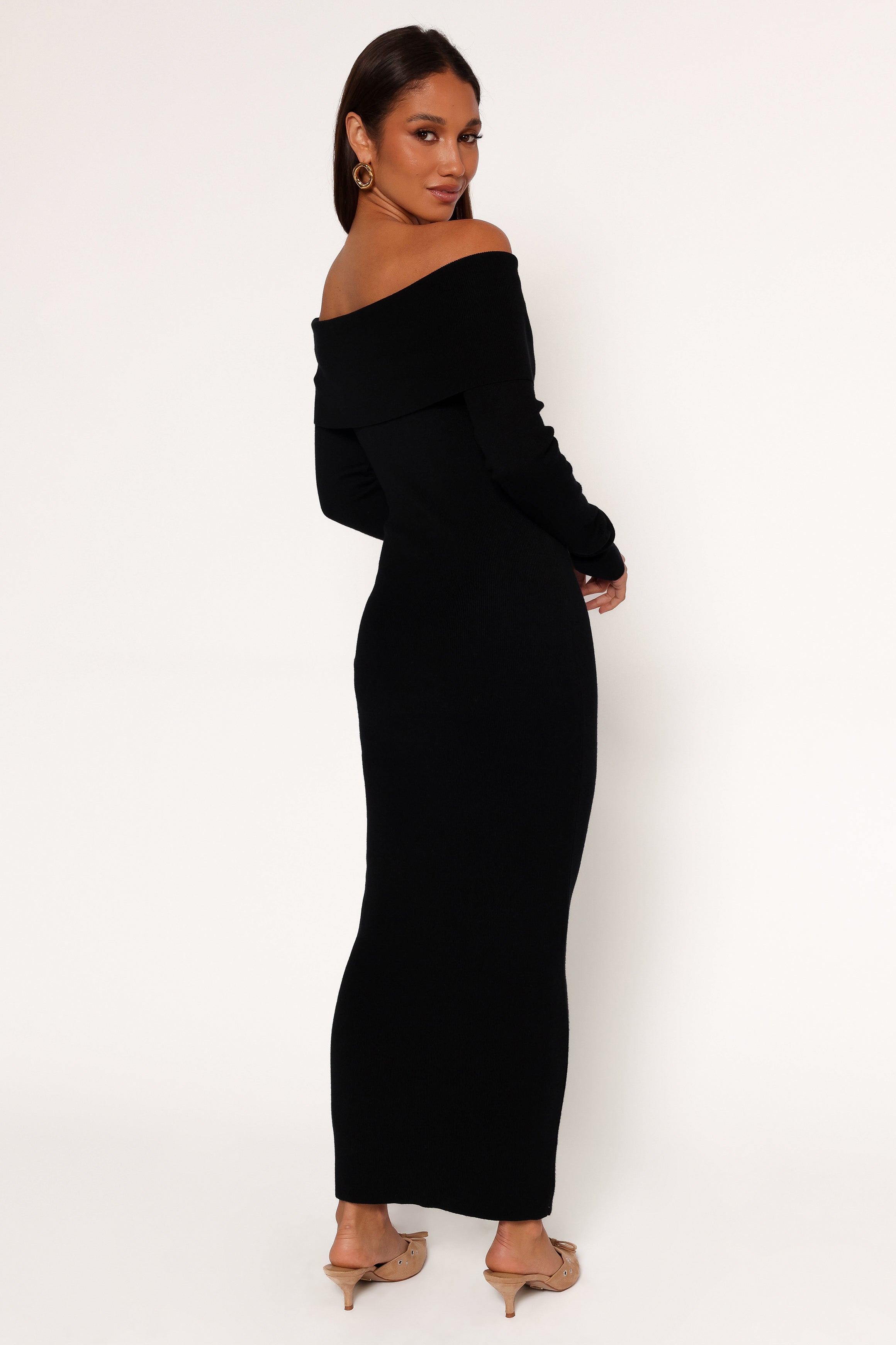 Archie Off The Shoulder Midi Dress - Black