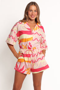 Aria Tie Waist Playsuit - Pink Palm