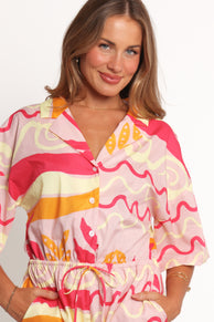 Aria Tie Waist Playsuit - Pink Palm