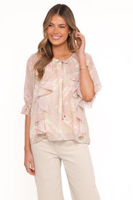 Arletta Ruffle Top - Sage Paisley