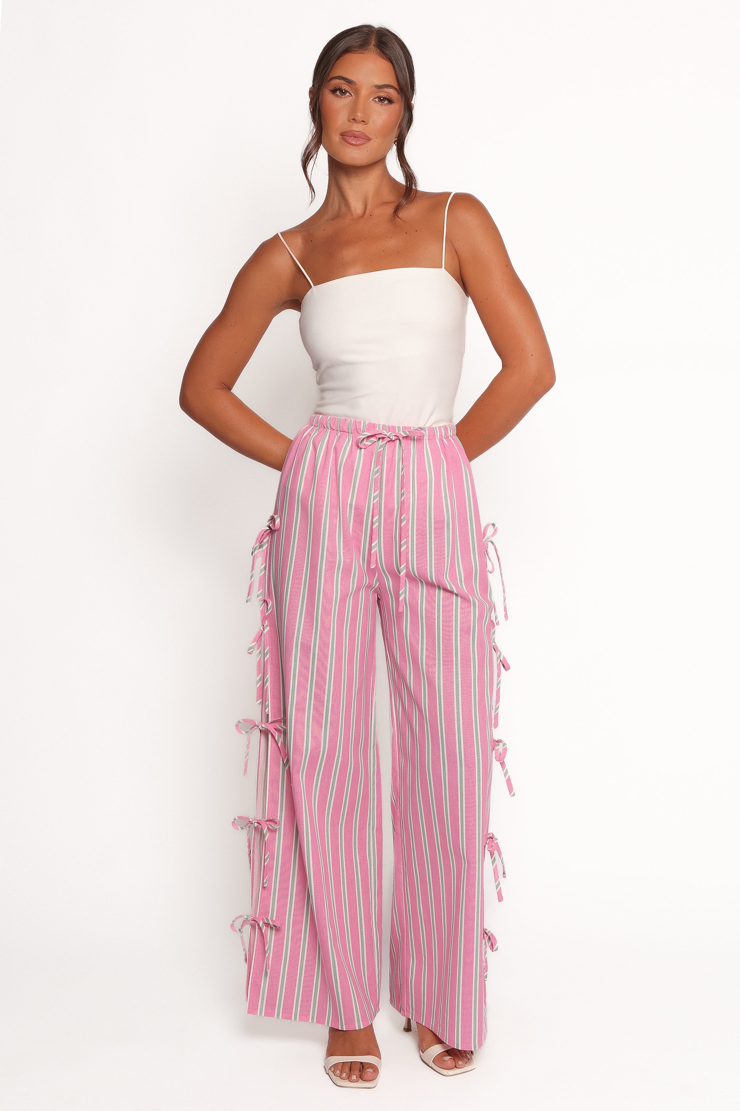 Ashton Tie Detail Pant - Pink Green Stripe