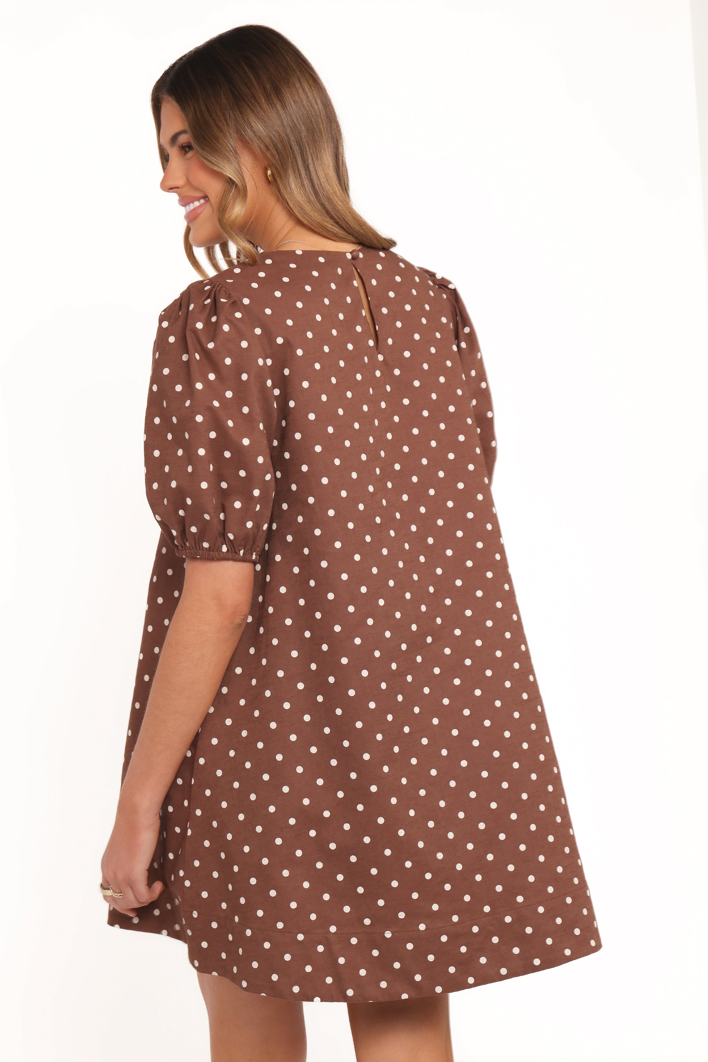 Avalyn Mini Dress - Brown Polka Dot
