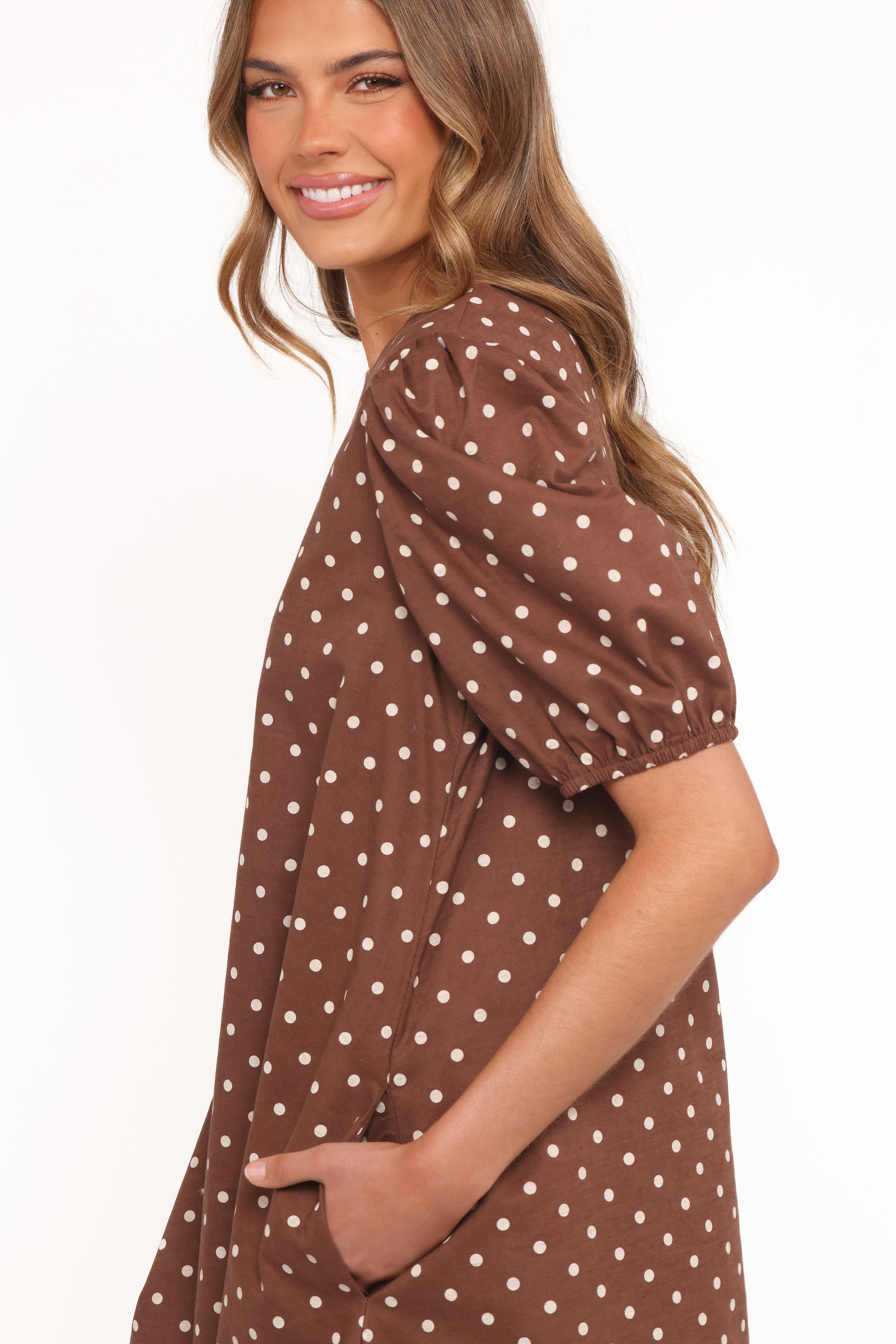 Avalyn Mini Dress - Brown Polka Dot