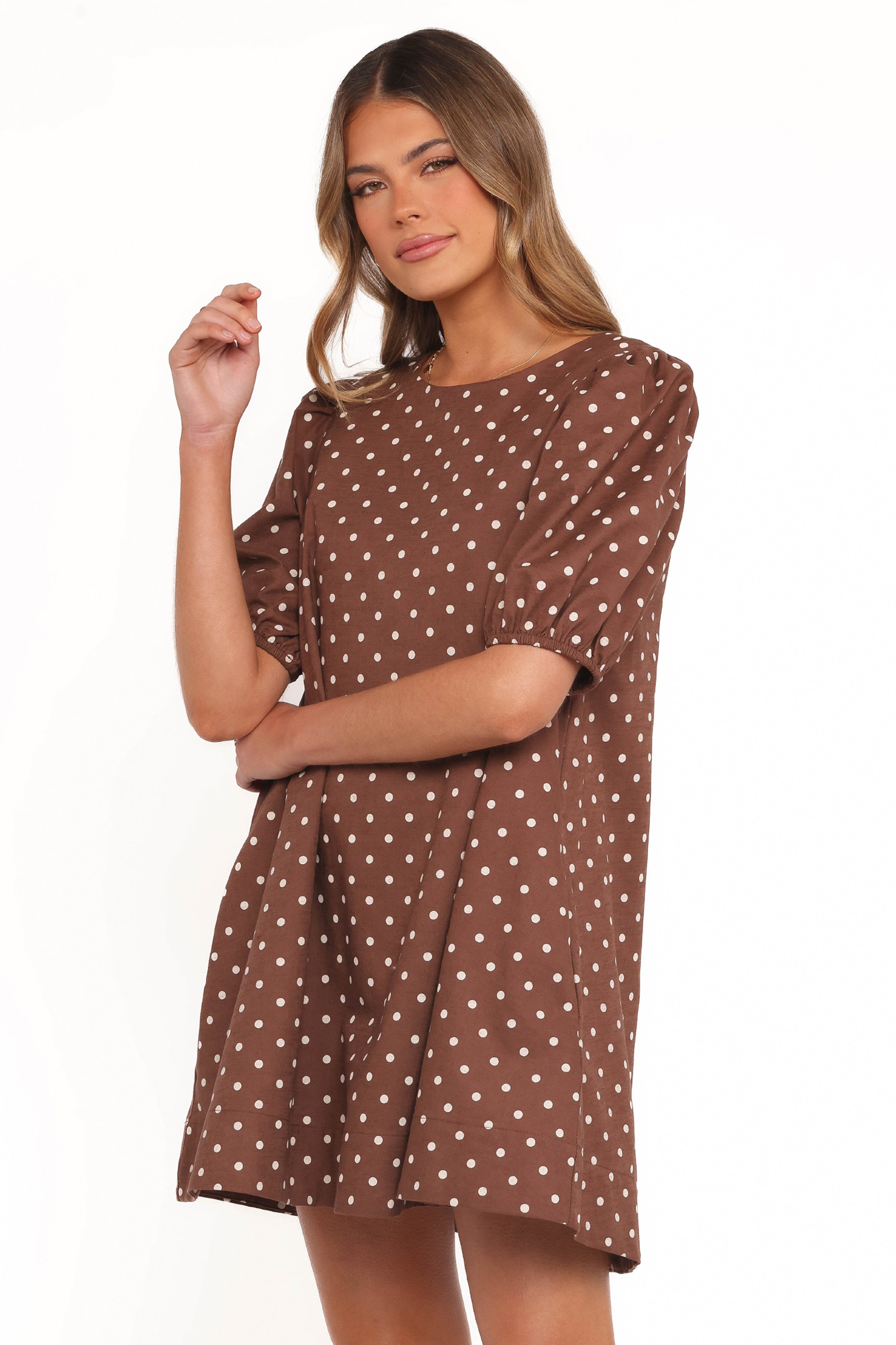 Avalyn Mini Dress - Brown Polka Dot