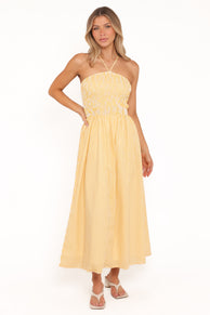 Aviva Smocked Midi Dress - Mango Stripe