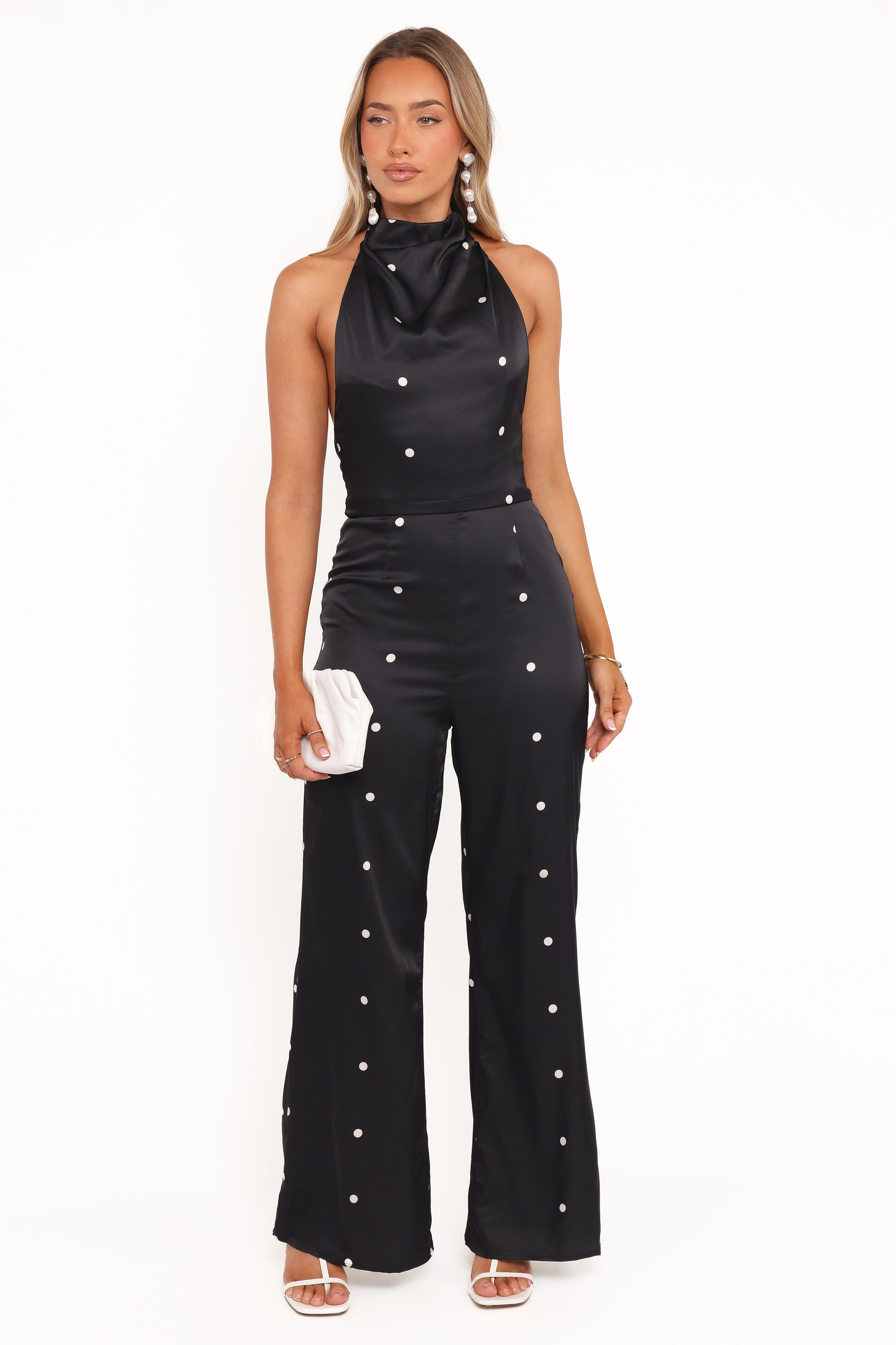 Bentley Halterneck Jumpsuit - Black Polka Dot